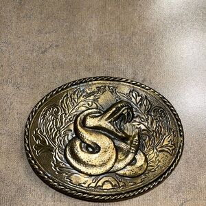 Ivan Brass Belt Buckle Snake W/Leaves Around it Rope Eagle 3.5x2.5. Oval 1980’s